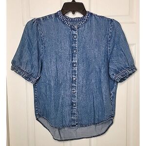Rag & Bone Jordan Ultra Featherweight Denim Puff-Sleeve Top Size Small EUC